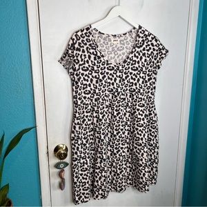 Pact animal print babydoll style dress side pockets midi length dress
